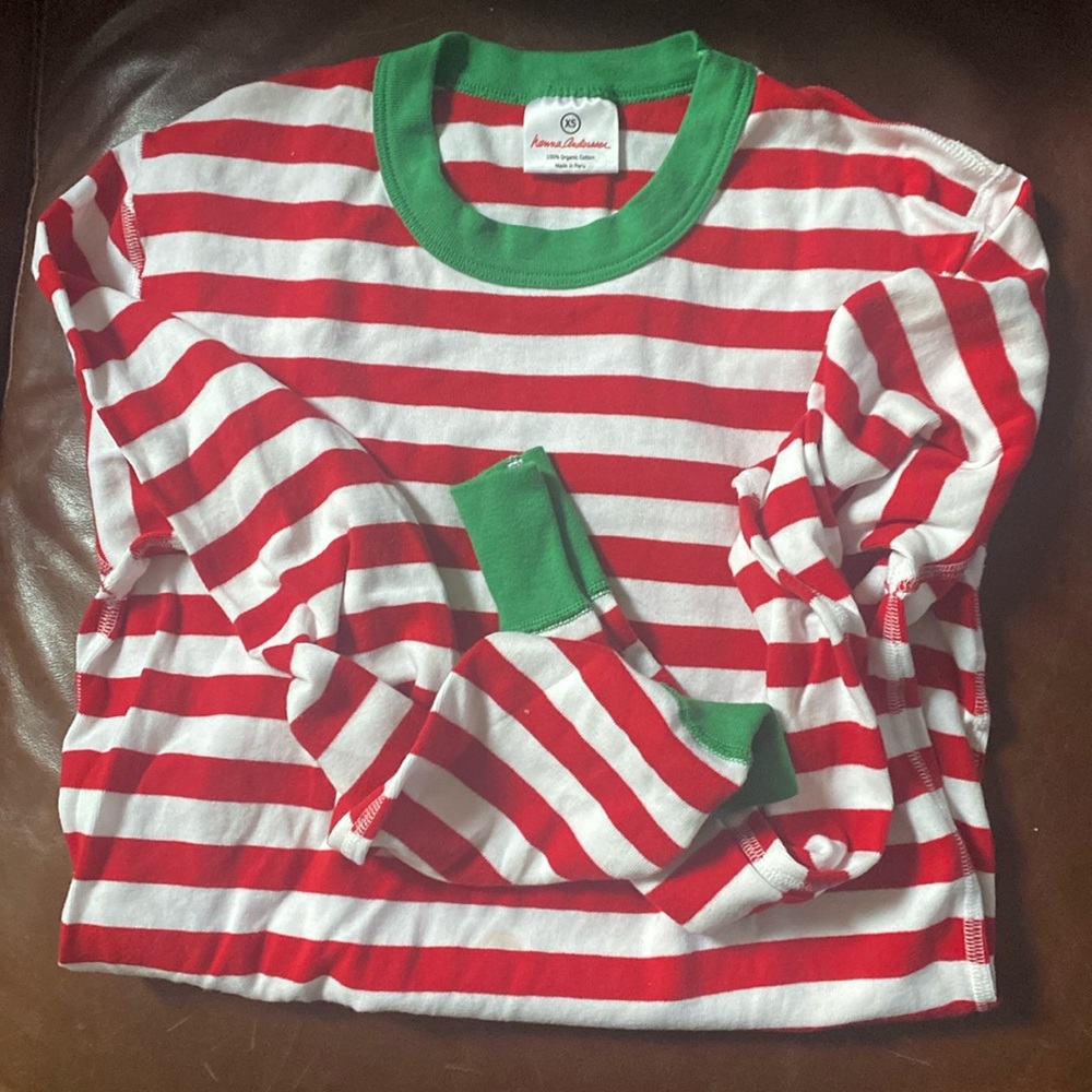 Hanna Andersson size XS striped Xmas PJ top